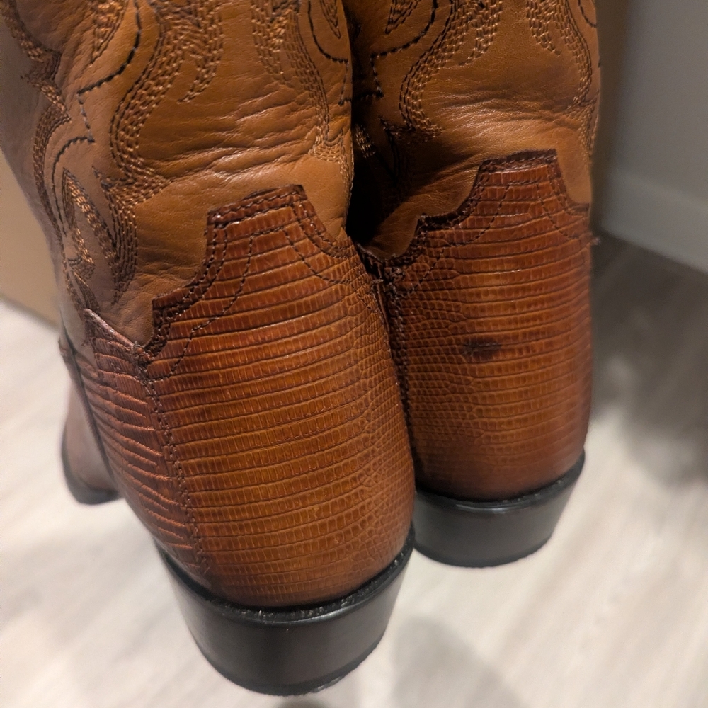 Tony Lama Exotic Teju Lizard Cowboy  Boots Cognac Brandy 11D TL5151 400$ - Picture 5 of 6